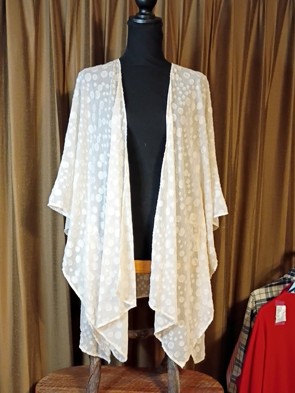 Umgee White Polka Dot Open-Front Kimono